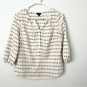 Talbots Three Quarter Sleeve V Neck Black White Blouse XS
